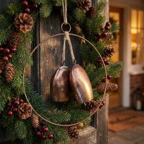 Artikel Traditionele kerstklokken in bronslook, hangende decoratie, deurbelring Ø29cm