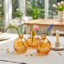 Artikel Glazen vaasjes, bolvormige mini decoratieve vaasjes, oranje, Ø7,5 cm H9 cm, 6 stuks