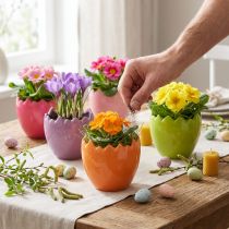 Artikel Decoratieve plantenbak Pasen kleurrijke paaseieren keramiek Ø11cm 4 stuks