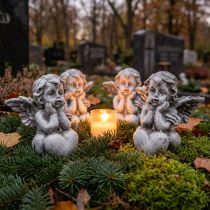 Artikel Engeltje met hart grafdecoratie figuur grijs H5,5cm 6 st