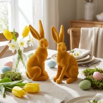Artikel Paashaas Decoratief Konijnfiguur Pasen Geel Curry H12,5cm 2 st