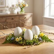 Artikel Paaseieren decoratie keramiek grijs goud met stippen 8,5cm 3 st