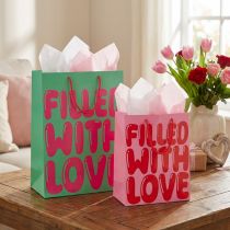 Artikel Cadeautas met handvatten "Filled with Love" H36/23cm set van 2