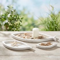 Artikel Decoratief dienblad hout vis wit naturel L30/40/50cm set van 3