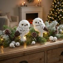 Artikel Decoratief beeldje van een sneeuwuil, uilenpaar, wit en bruin, 12 cm hoog, 2 stuks