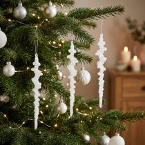 Artikel Glitter ijspegels om op te hangen winterdecoratie wit 24cm 4st