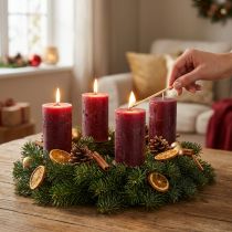 Artikel Effen Bourgondische Rustieke Veilige Adventskaarsen 110×60mm Set van 4 Zelfdovend