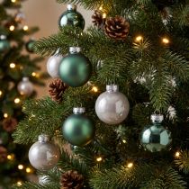 Artikel Kerstboomballen van glas groen parelmoer grijs Ø5cm 24 st