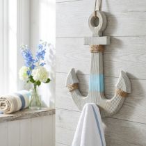 Artikel Anker om op te hangen, haak voor maritieme decoratie, houten badkamerdecoratie, vintage look H39cm