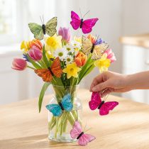 Artikel Decoratieve vlinders op draad voor kleurrijke tafeldecoraties, 7 cm, 12 stuks