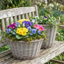 Artikel Vintage rieten plantenmand, Ø25 cm, H21 cm, grijs/wit, set van 2
