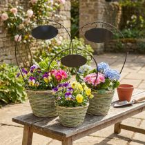 Artikel Bloemenmand met handvat en metalen bordje, Ø23/20/17 cm, set van 3.