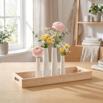 Artikel Decoratief dienblad hout mini vazen keramiek wit goud 35x14cm