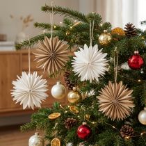 Artikel Papieren sterren wit bruin 16 cm kerstdecoratieset van 6