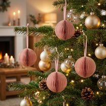 Artikel Honingraat kerstballen, abrikoosroze, 7 cm, 4 stuks, decoratie