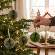 Artikel Kerstballen, papieren honingraatballen, groen en goud, 7 cm, 4 stuks, decoratie