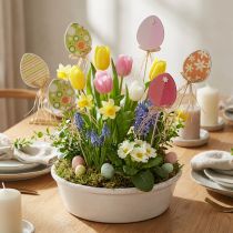 Artikel Paaseidecoratie, bloemenplug Paashout, Paasplug 31,5 cm 12st