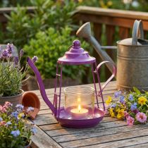 Artikel Theelichthouder glazen lantaarn theepot roze Ø13cm H22cm