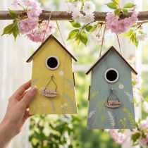 Artikel Hangdecoratie lentedecoratie vogelhuisje decoratie hout 19,5cm 2st