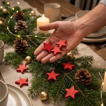 Artikel Strooidecoratie kerststerren rode houten sterren Ø4cm 24 st