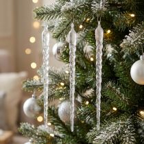 Artikel Winterdecoratie ijspegels om op te hangen helder zilver 28cm 3st