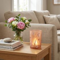 Artikel Glazen theelichthouder met bloemenmotief voor gezellige momenten in huis, 18 cm