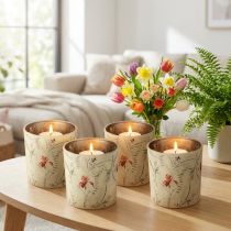 Artikel Decoratieve glazen lantaarn met bloemenmotief voor een sfeervolle inrichting, 8 cm, 4 stuks.