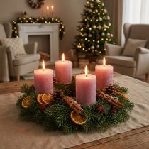 Artikel Elegante antieke rozenpilaarkaarsen 70×80mm, set van 4, voor tafeldecoratie, adventskrans en romantische sfeer