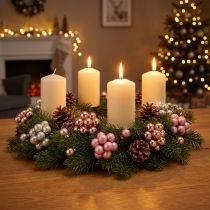 Artikel Mini kerstballen glas spiegel bessen roze crème Ø20mm 140 stuks