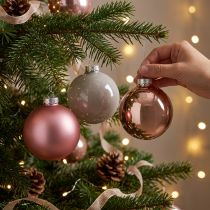 Artikel Kerstballen roze grijs glasballen Ø7,5cm 14 stuks