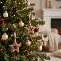 Artikel Houten hangers houten sterren natuurlijke kerstboomversiering Ø4,5cm 8 stuks