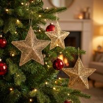 Artikel Kerstboomversiering, Adventsdecoratie, sterhanger goudkleurig B20,5cm 6 stuks