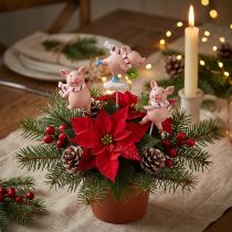 Artikel Deco varken Kerst geluksvarken bloemen plug 4st