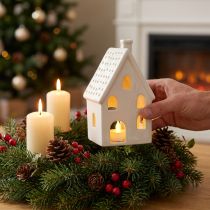 Artikel Lantaarnhuisje keramiek tafeldecoratie Advent wit H18cm