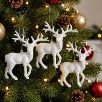 Artikel Witte hertendecoratie kerstversiering H13,5cm 3 stuks