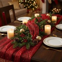 Artikel Kerst Deco Stof Polyester Rood x 2 assorti 35x200cm