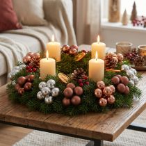 Artikel Mini kerstballen, zilverkleurig abrikooskleurig, draad, Ø25mm, 140 stuks