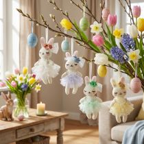 Artikel Paashaas decoratie konijntje meisje pluche 12cm 5 st