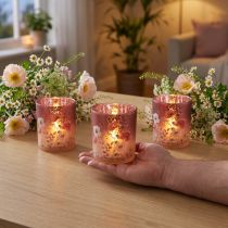 Artikel Elegante kaarsenhouder met bloemmotieven voor een sfeervolle kamerinrichting, 8 cm, 4 stuks.