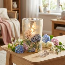 Artikel Glazen theelichthouder met bloemenmotief voor harmonieuze woonmomenten, 18 cm