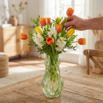 Artikel Glazen vaas met reliëf van een tulp voor een harmonieuze kamerinrichting, 30 cm.