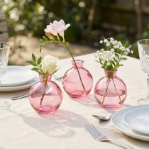 Artikel Glazen vazen bolvormig roze retro mini vaasjes Ø7,5cm H9cm 6 stuks