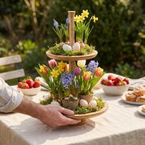 Artikel Taartplateau houten decoratie 2-laags naturel rond Ø31/20cm H45cm