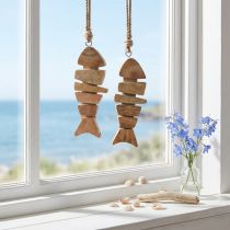 Artikel Houten visdecoratiehanger maritiem in naturel 16x2x5cm 2st