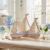 Artikel Zeilbootdecoratiestandaard hout natuurlijk lichtblauw 25,5×16,5cm 3 st