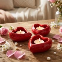 Artikel Keramiek decoratief hart rood kom glanzend 11,5×10×5,5cm 3 st