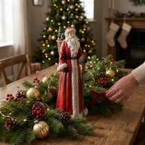 Artikel Kerstmanfiguur met mand rood wit groen goud H36cm