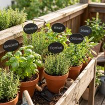 Artikel Bedpalen Tuinpalen Houten borden Ovaal Zwart H17,5 cm, 12 stuks