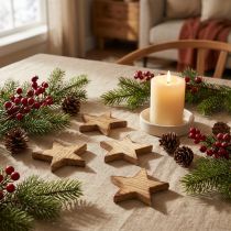 Artikel Strooidecoratie Kerststerren gevlamde houten sterren 5,5cm 12 st