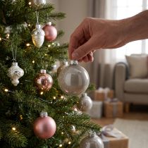 Artikel Kerstboomdecoratie kerstballen glas roze grijs Ø4cm 24 stuks